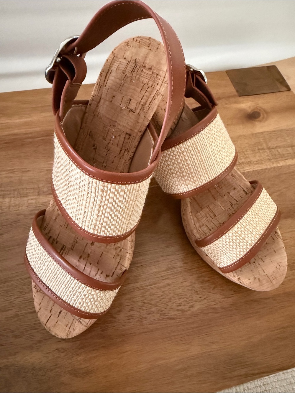 AEROSOLES Tan and Natural Wedge Sandals